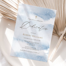 Invitación de dedicación de niño con acuarela azul