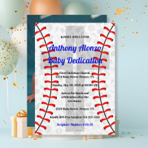 Invitación de dedicación para bebé con béisbol y c