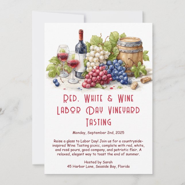 Invitación de degustación de vino del Día del Trab (Anverso)