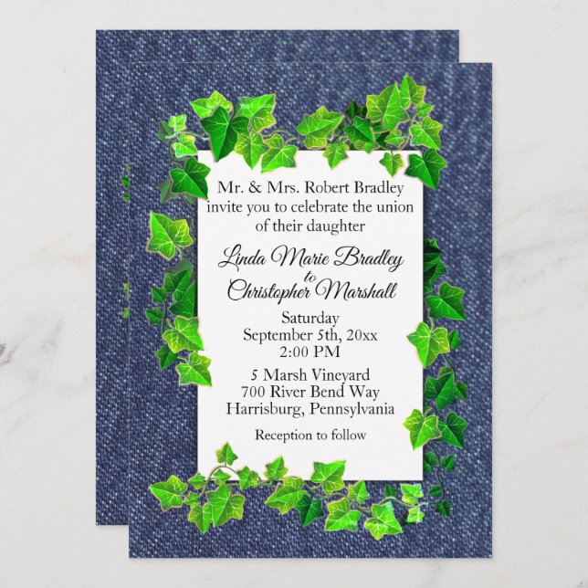 Invitación de Denim Vines para Boda de Campo (Anverso / Reverso)