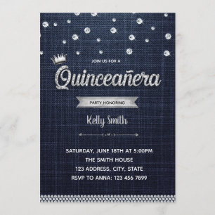 Invitación de Denim y diamante Quinceañera