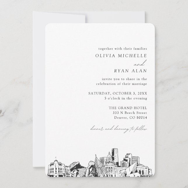 Invitación de Denver Boda Elegant Skyline (Anverso)