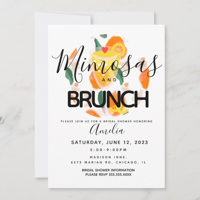 Invitación de Desayuno Brunch de Mimosa Dibujada a (Anverso)