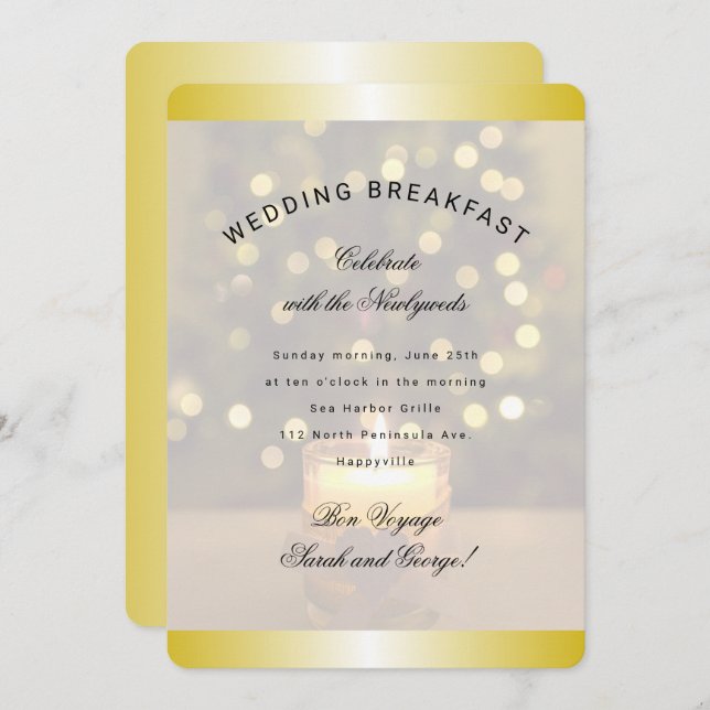 Invitación de desayuno de boda con vela de Navidad (Anverso / Reverso)