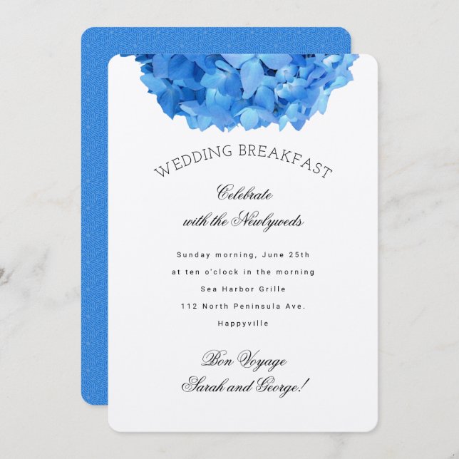 Invitación de desayuno de boda de viaje de Blue Fl (Anverso / Reverso)