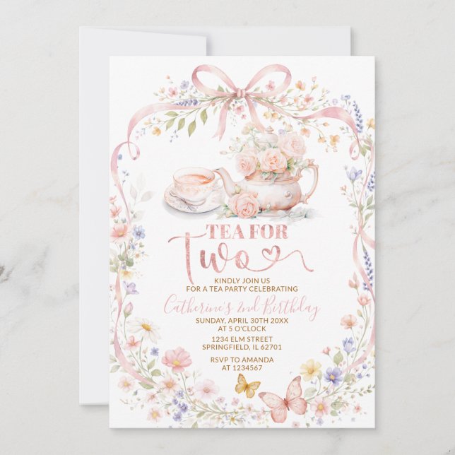 Invitación de Desayuno de Boda para Té de Dos Flor (Anverso)