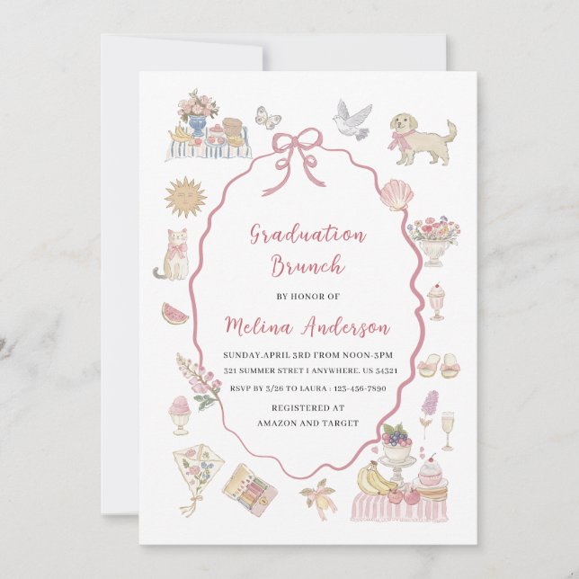 invitación de desayuno de graduación de flores sil (Anverso)