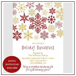 Invitación de desayuno de Navidad con copos de nie