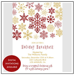 Invitación de desayuno de Navidad con copos de nie