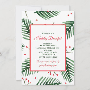 Invitación de desayuno de Navidad Elegante Evergre