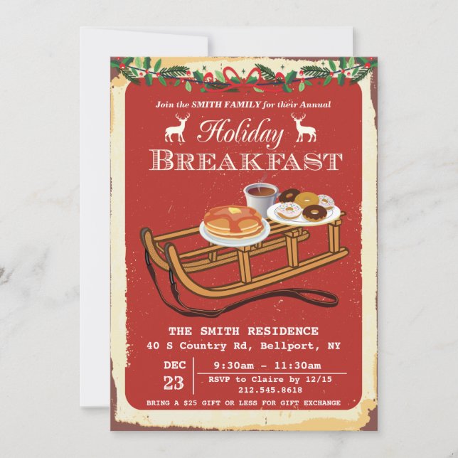 Invitación de desayuno de vacaciones de Navidad (Anverso)