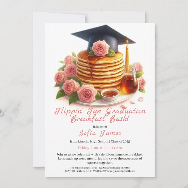 Invitación de desayuno divertido de graduación (Anverso)