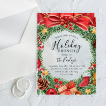 Invitación de desayuno navideño con corona floral