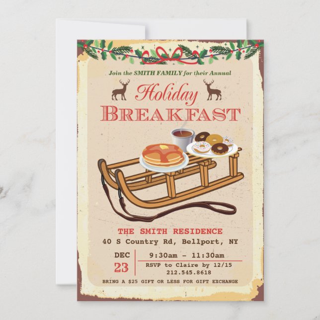 Invitación de desayuno navideño festivo (Anverso)