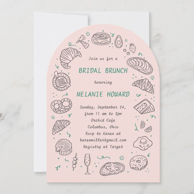 Invitación de desayuno nupcial con dibujos a mano  (Anverso)