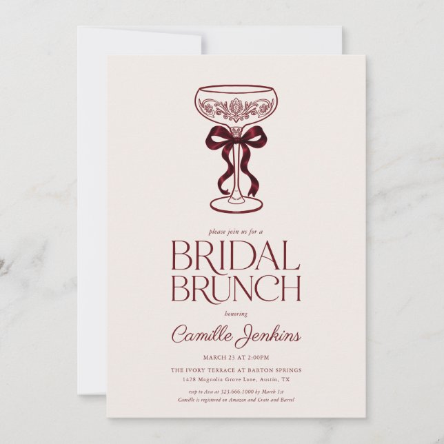 Invitación de desayuno nupcial con lazo de Borgoña (Anverso)
