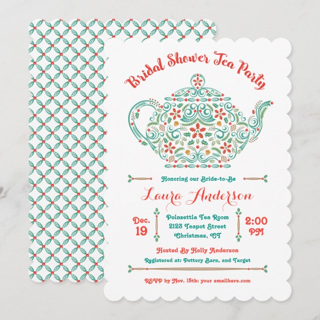 Invitación de Desayuno Nupcial de Tetera Encantado (Anverso / Reverso)