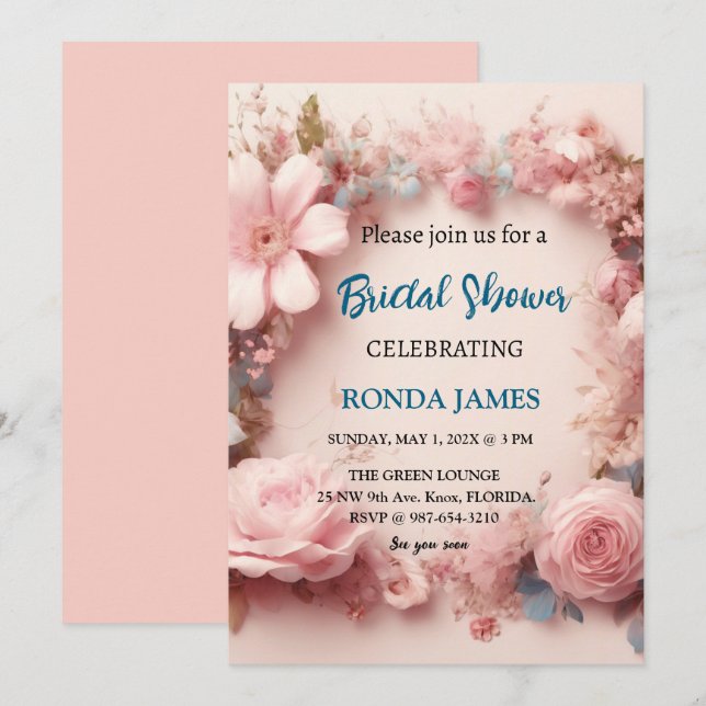 Invitación de desayuno nupcial floral (Anverso / Reverso)