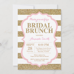 Invitación de desayuno nupcial rosa y dorado con b