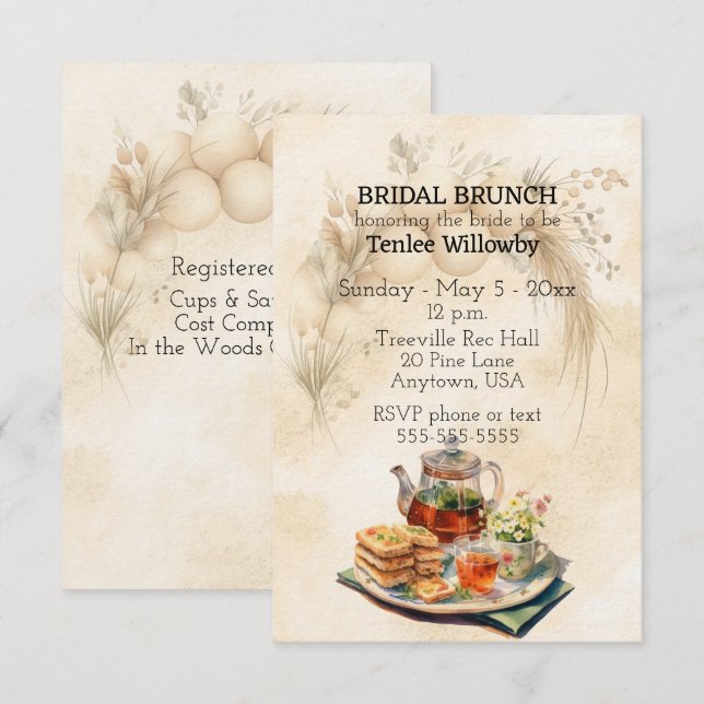 Invitación de Desayuno Nupcial Shower de Boda (Anverso / Reverso)