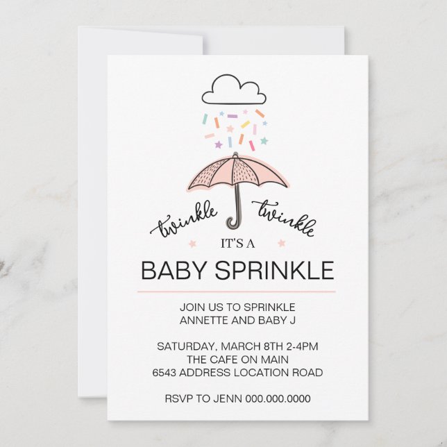 Invitación de descarga de chispas de paraguas rosa (Anverso)