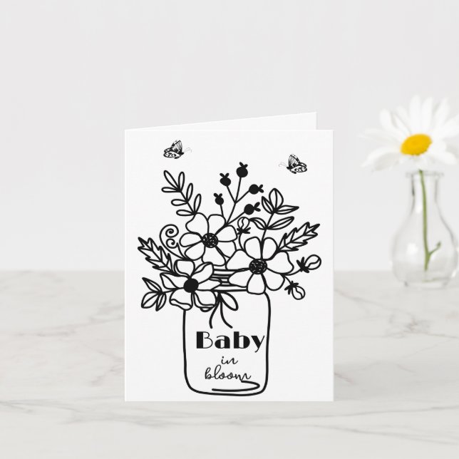 INVITACIÓN DE DESCARGA DIGITAL BEBA EN FLOR NEGRO  (Planta pequeña)