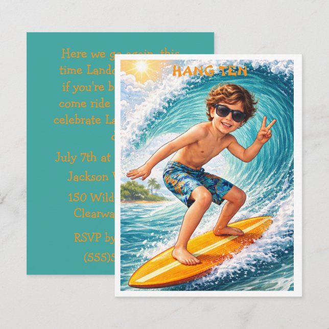 Invitación de descarga digital para fiesta de surf (Anverso / Reverso)