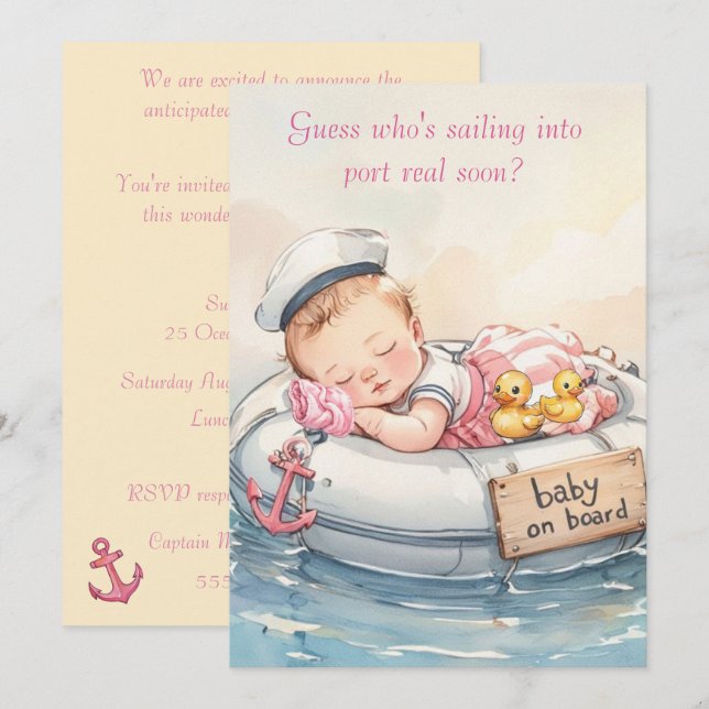 Invitación de descarga digital para niña marinera (Anverso / Reverso)