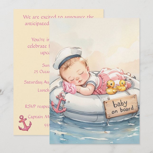 Invitación de descarga digital para niña marinera  (Anverso / Reverso)
