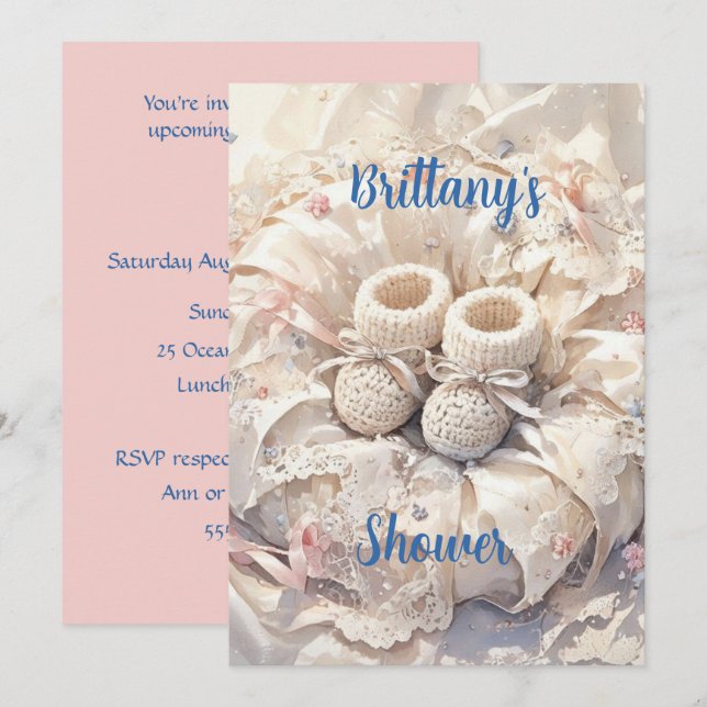 Invitación de descarga digital Satin and Lace Baby (Anverso / Reverso)