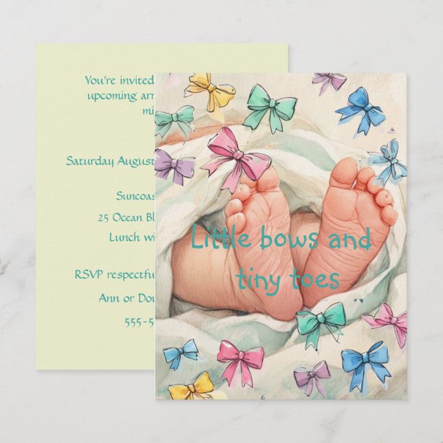 Invitación de descarga digital Tiny Bows and Toes (Anverso / Reverso)