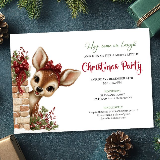 Invitación de descarga instantánea de reno curioso (Joyful peeking reindeer instant download invite)