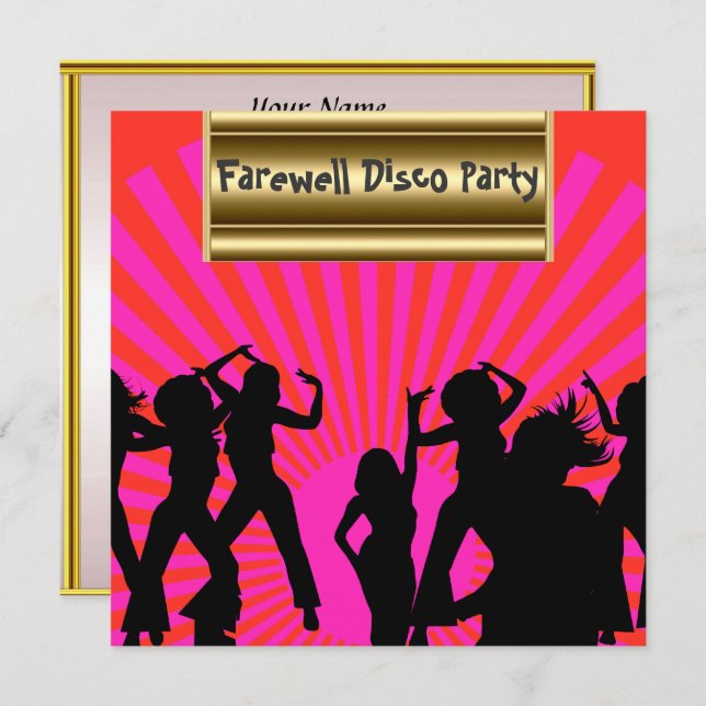 Invitación de despedida a Disco popular rosa dorad (Anverso / Reverso)