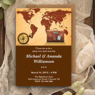 Invitación de despedida de Mapa Mundial Marrón Vin