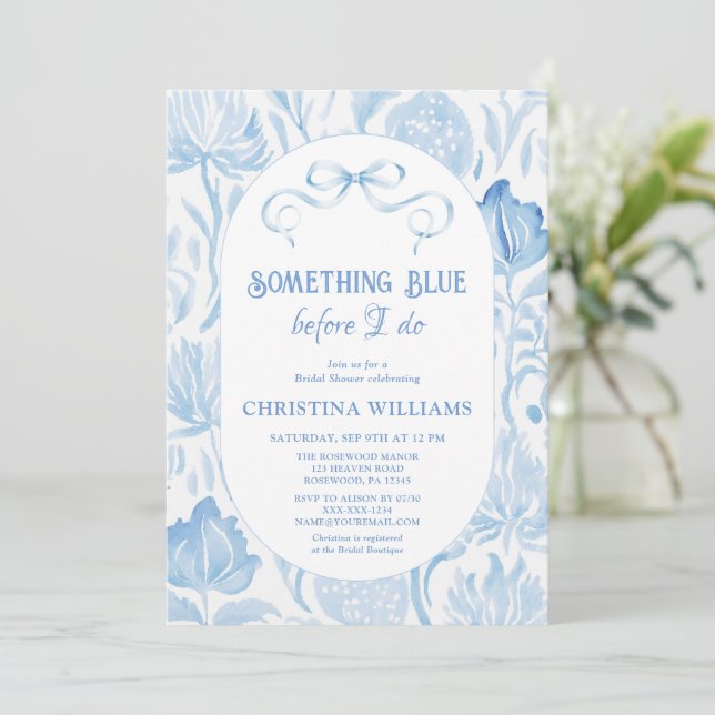 Invitación de Despedida de Soltera Algo Azul (Anverso de pie)