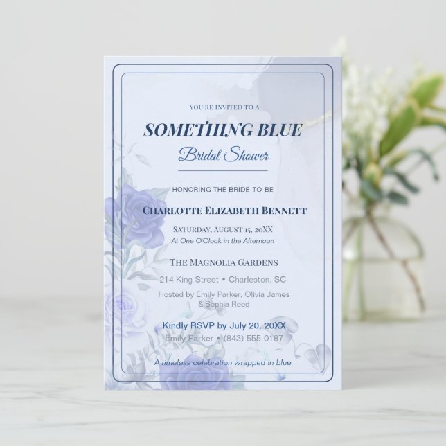 Invitación de Despedida de Soltera Algo Azul – Azu (Anverso de pie)