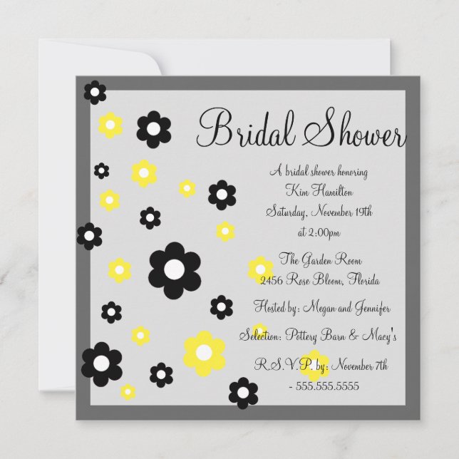 Invitación de Despedida de Soltera Amarillo Floral (Anverso)