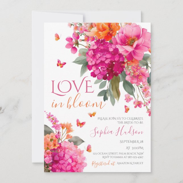 Invitación de Despedida de Soltera Amor en Flor, B (Anverso)