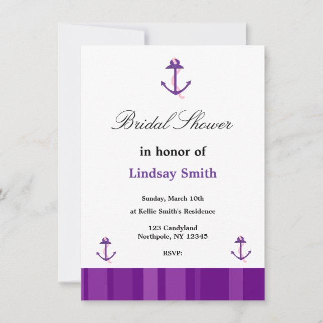 Invitación de Despedida de Soltera Ancla Morada (Anverso)