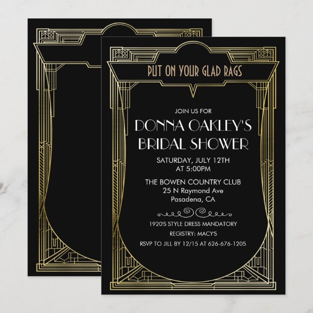 Invitación de Despedida de Soltera Art Déco de Gra (Anverso / Reverso)