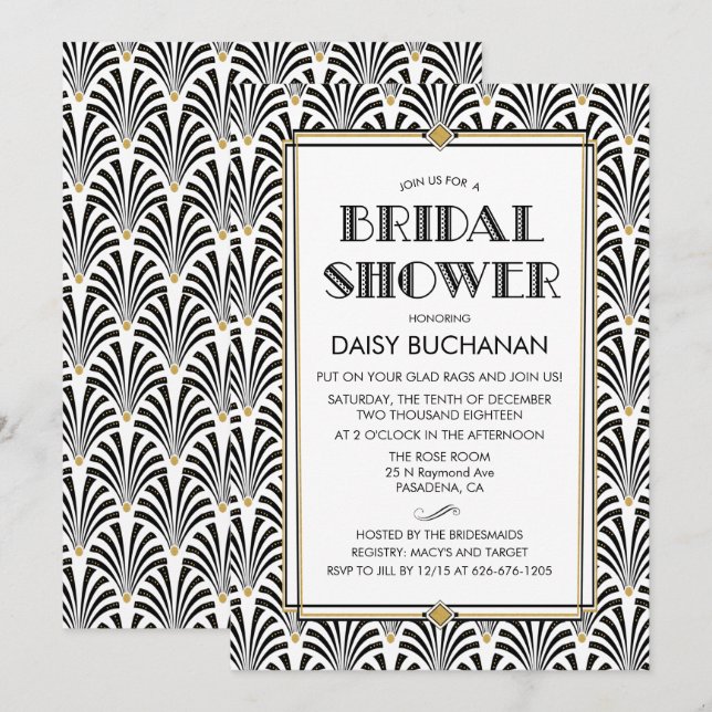 Invitación de Despedida de Soltera Art Deco Gatsby (Anverso / Reverso)