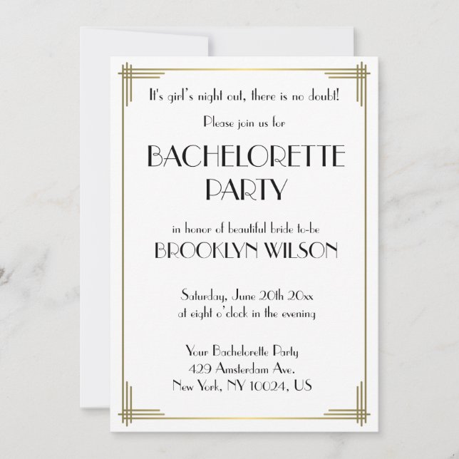 Invitación de Despedida de Soltera Art Déco Gatsby (Anverso)