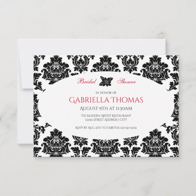Invitación de Despedida de Soltera Black Damask &  (Anverso)