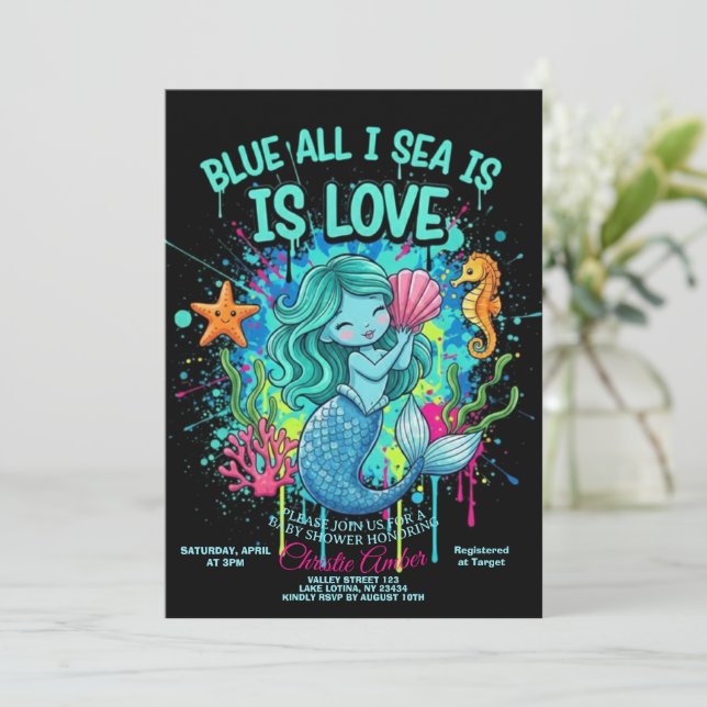 Invitación de Despedida de Soltera Blue All I Sea  (Anverso de pie)