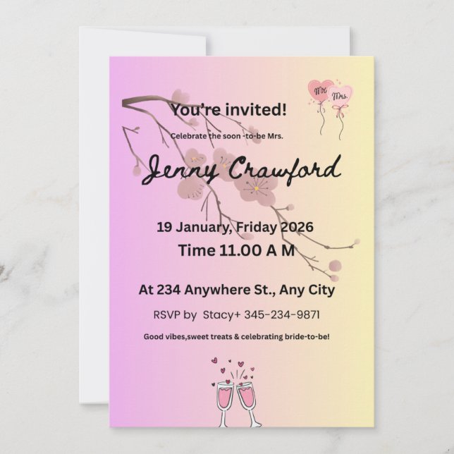 Invitación de Despedida de Soltera Blush & Lavende (Anverso)