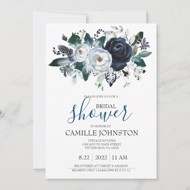Invitación de Despedida de Soltera Bohemio Azul (Anverso)