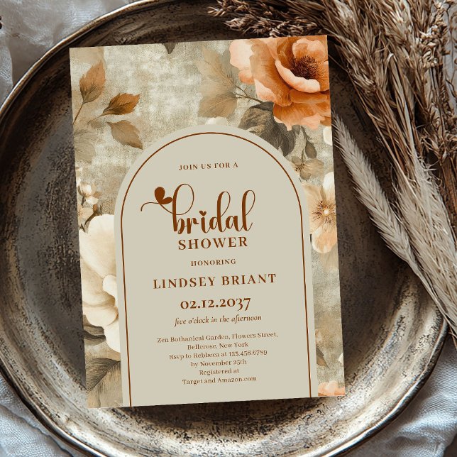Invitación de Despedida de Soltera Bohemio Floral  (Terracotta Floral Boho Bridal Shower Invitation)