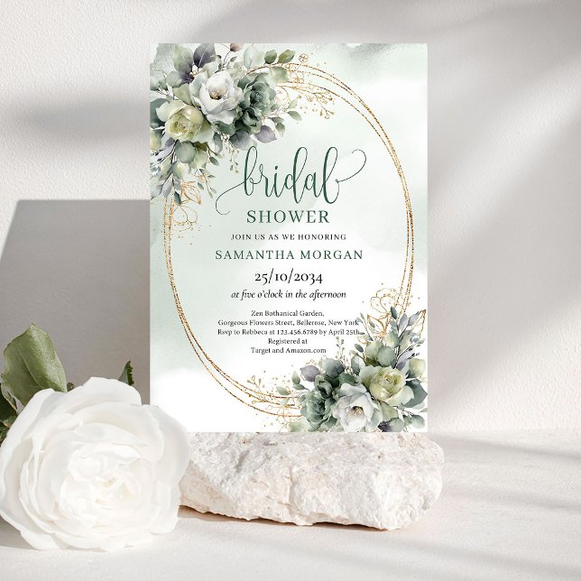 Invitación de Despedida de Soltera Boho Dusty Gree (Boho Dusty Green Eucalyptus Bridal Shower Invitation)