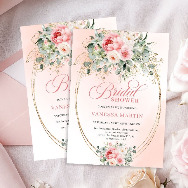 Invitación de Despedida de Soltera Botánica con To (Soft Blush and Gold Botanical Bridal Shower Invitation)