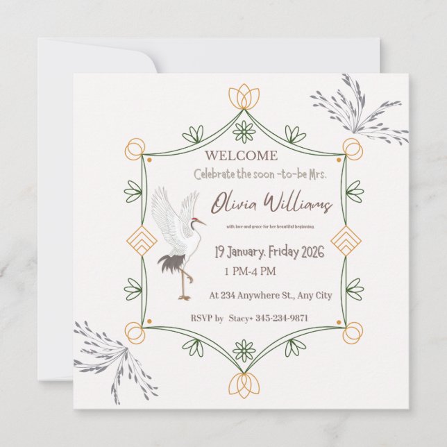 Invitación de Despedida de Soltera Botánica Elegan (Anverso)